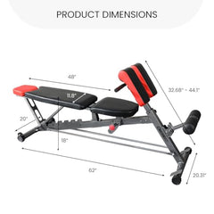 Finer Form Multi-Functional FID Weight Bench for Full All-in-One Body Workout – Hyper Back Extension, Roman Chair, Adjustable Ab Sit up Bench, Incline Decline Bench, Flat Bench