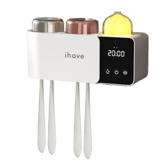 iHave Toothbrush Holders with UV Toothbrush Sanitizer, Aromatherapy Diffuser & IR Night Light - 4-Hour Smart Cruise Disinfection, Auxiliary Combo Drying - Wall-Mounted Bathroom Organizer with 2 Cups
