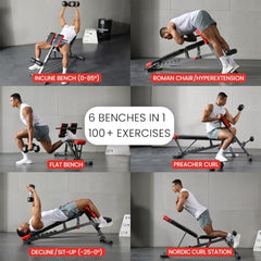 Finer Form Multi-Functional FID Weight Bench for Full All-in-One Body Workout – Hyper Back Extension, Roman Chair, Adjustable Ab Sit up Bench, Incline Decline Bench, Flat Bench