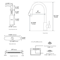 BLYLUND Touchless Kitchen Faucet with Pull-Down Sprayer, Kitchen Sink Faucet Brushed Nickel Faucets with Soap Dispensor, Single Handle Hands-Free Sensor Suitable for 1 to 4 Hole Sink, Stainless Steel