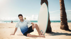 Satankud Men's UPF 50+ Rash Guard Swim Shirts Short Sleeve Sun Protection Summer Beach Hawaiian T-Shirt (Honeydew Gradient, Small)