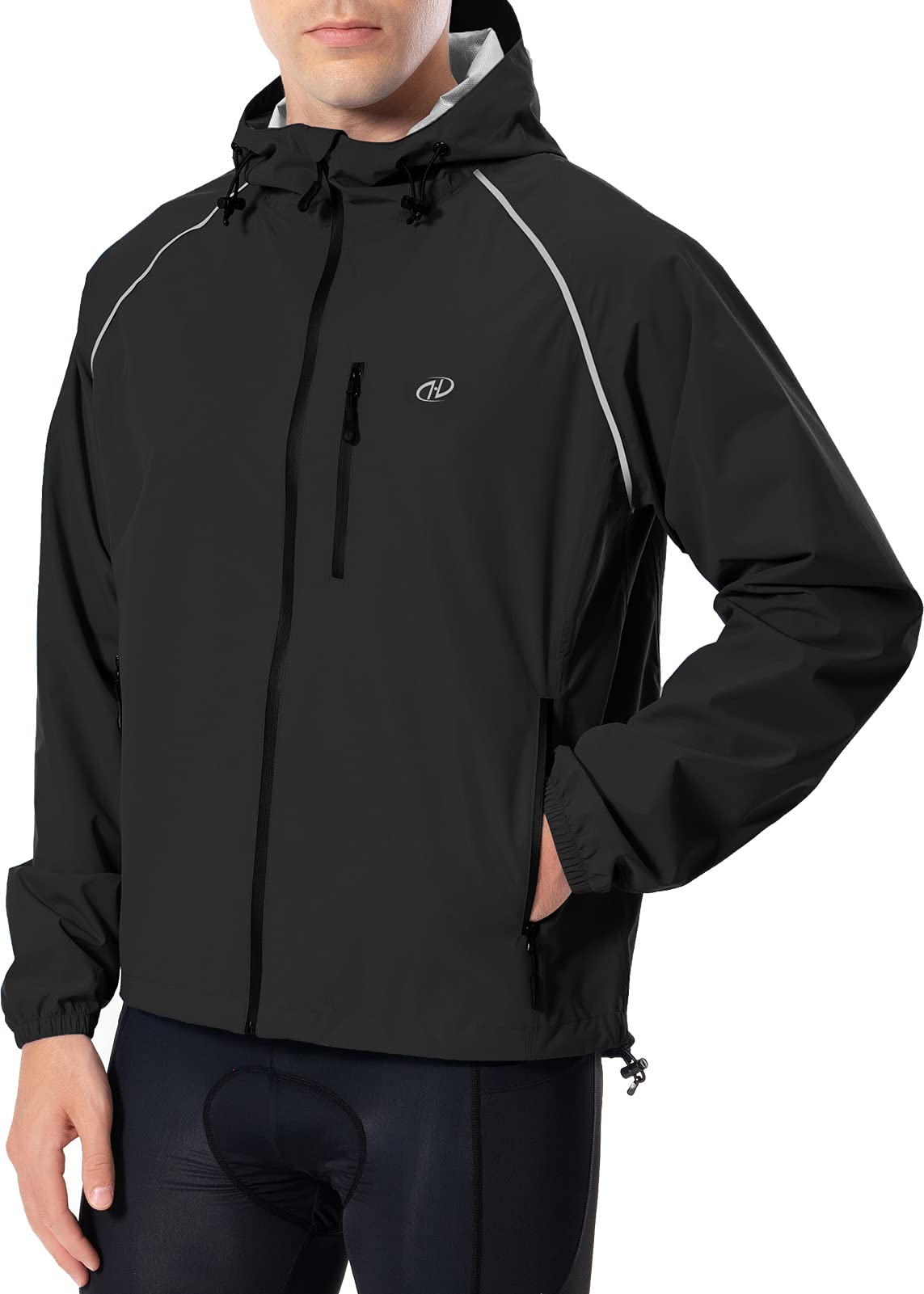 Men's Cycling Running Rain Jacket Lightweight Waterproof Biking Hiking Windbreaker Raincoat Reflective Packable