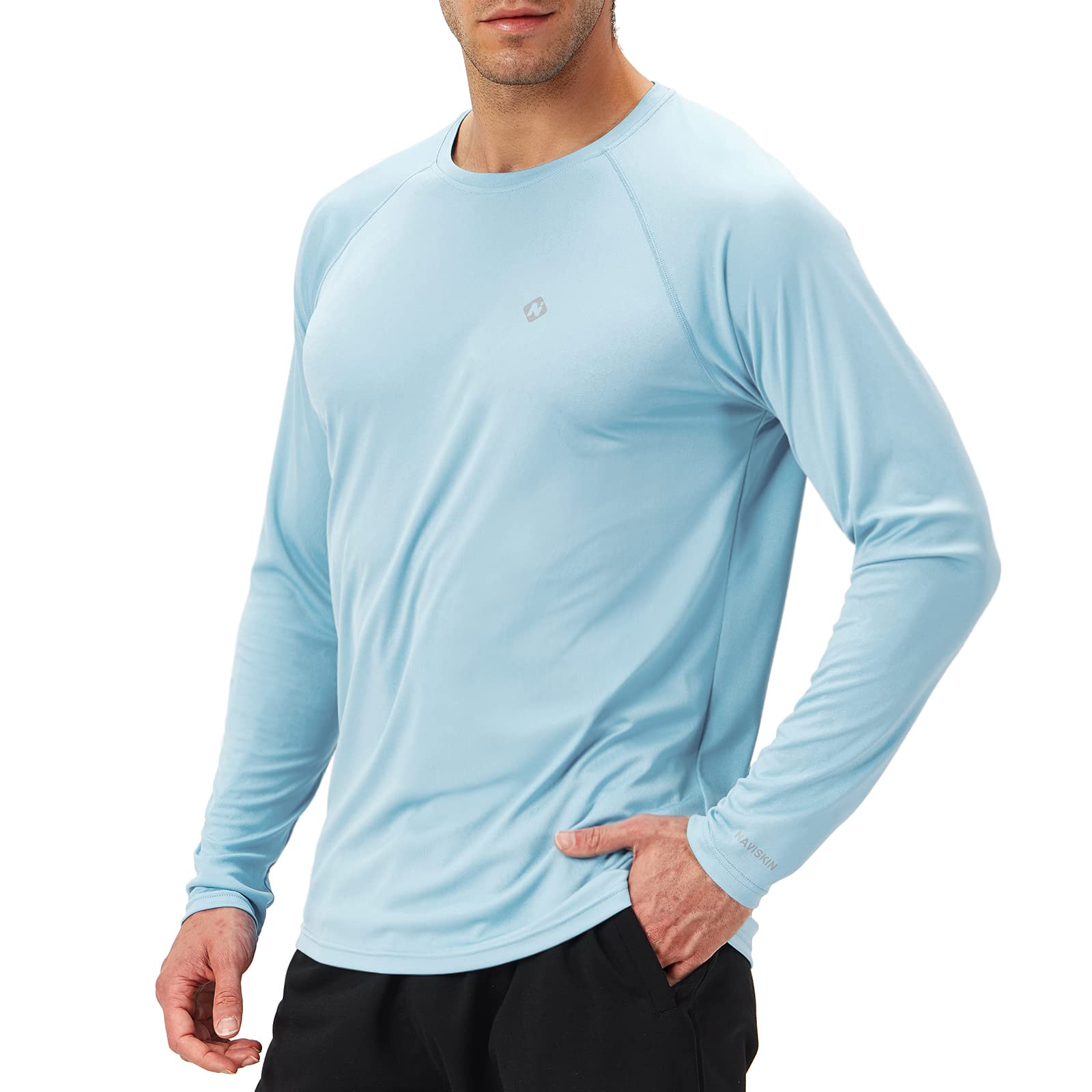 NAVISKIN Men's Sun Protection UPF 50+ UV Outdoor Long Sleeve Shirts Powder Blue Size L