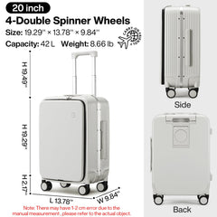 mixi Carry On Luggage with Cup Phone Holder and Charger Hard Shell Suitcases with Spinner Wheels, 20 Inch Smoke White