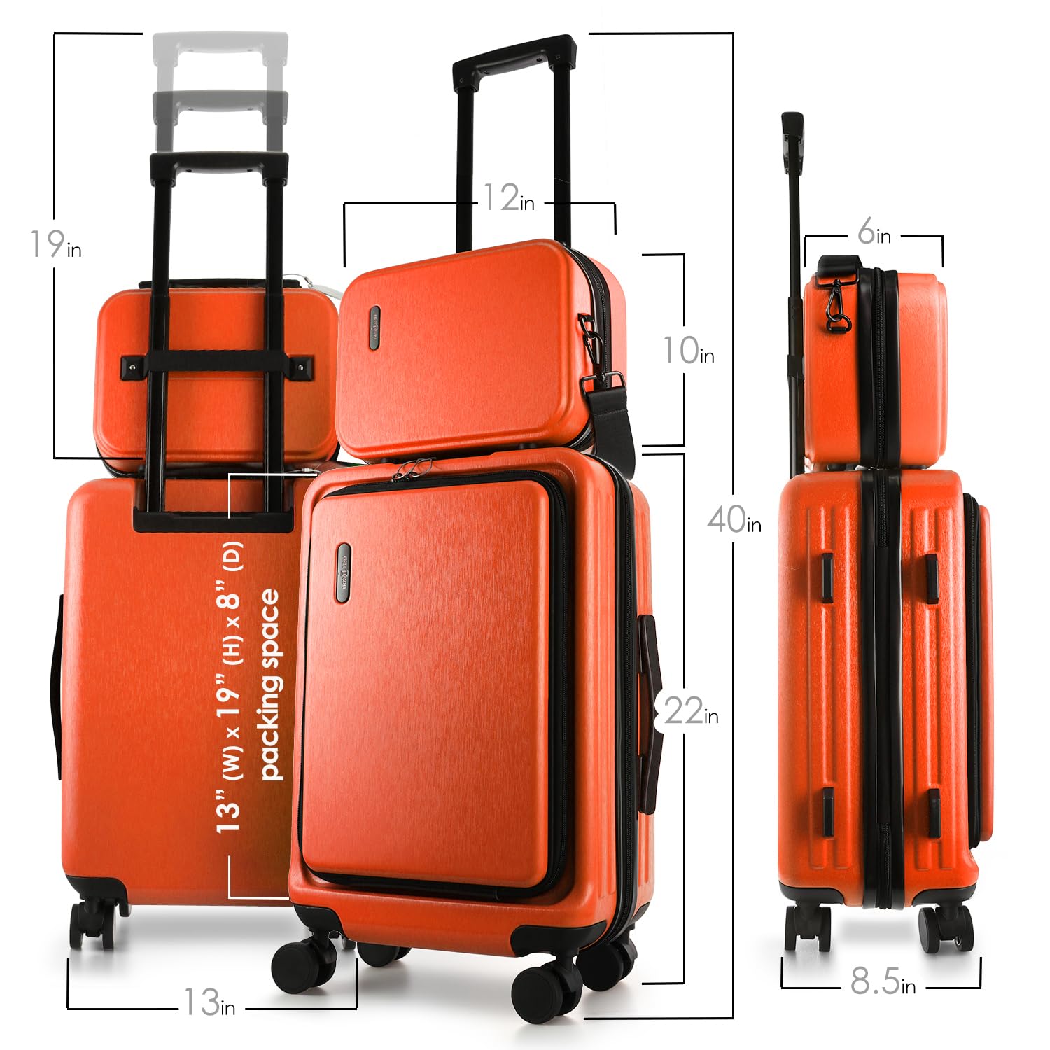 TravelArim 22 Inch Carry On Luggage, Carry On Suitcase with Wheels, Hardside Luggage Carry On, Expandable Orange Small Suitcase, Hard Shell Carry-on Luggage, Spinner Luggage with Cosmetic Carry On Bag