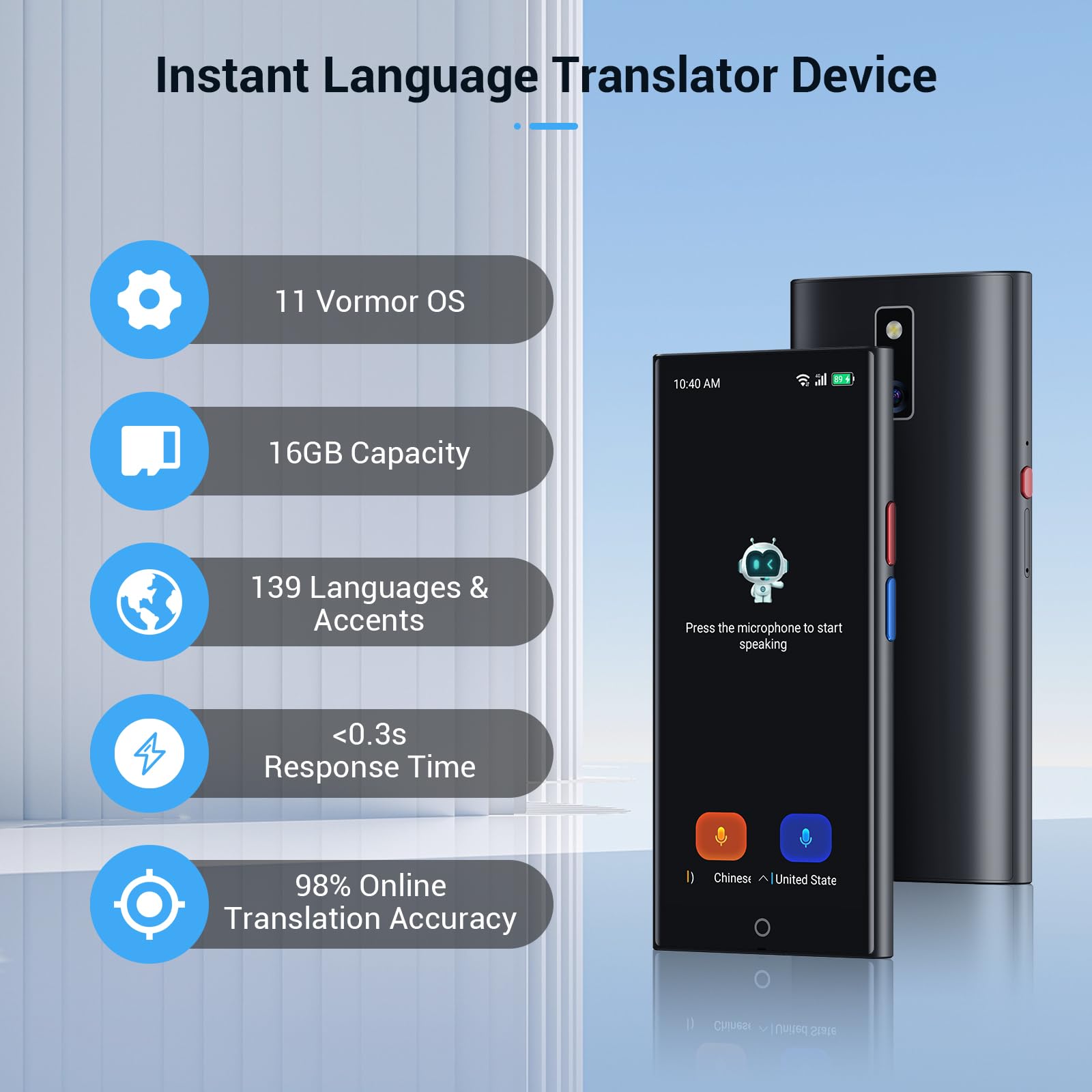 Language Translator Device 2025, 139 Languages AI Offline/Group/Phone Translation Device Two Way Real-Time Voice Translator Device with 5.5" Screen,Upgraded Chip for Travel Business Learning (Black)