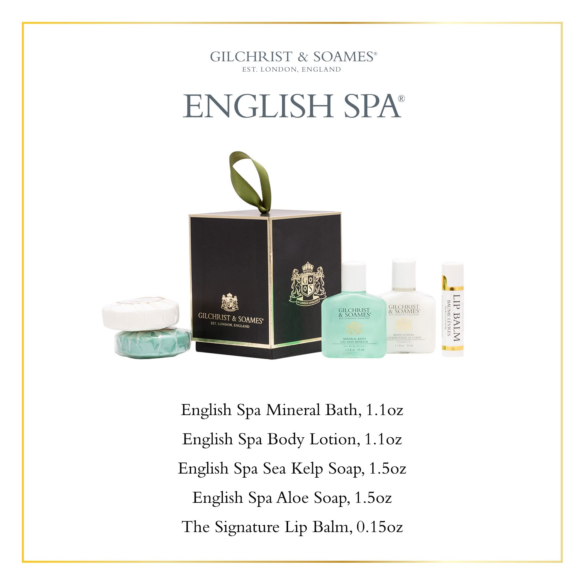 Gilchrist & Soames English Spa Essentials Kit - Luxury Hotel Toiletries and Personal Care, TSA Approved, For Travel and Gifting, Paraben Free, Sea Grass and Lily Fragrance