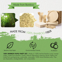 Lekoch 25 Guests Disposable 100% Bamboo Pulp 10inch Plates, Cutlery, Paper Napkins, Cups Party Set, Biodegradable Disposable Bamboo Pulp Dinnerware Set