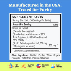 Green Tea 10:1 Extract 50% EGCG - Green Tea Liquid Drops - Vegan, 4X More Powerful Than Pills & Capsules - 2oz Antioxidant & Immune Supplement - Skin, Heart Support, Brain Health & Memory Boost