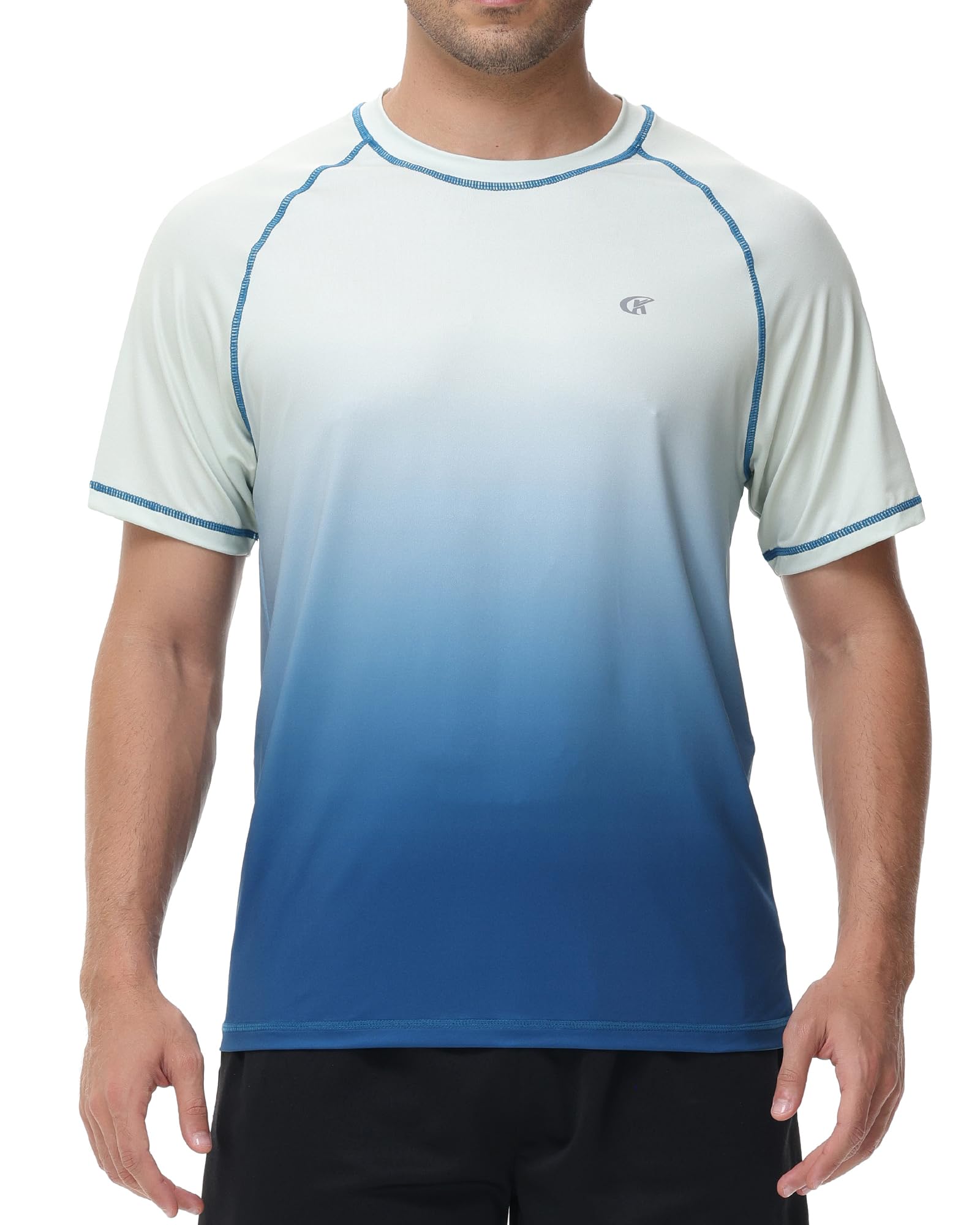 Satankud Men's UPF 50+ Rash Guard Swim Shirts Short Sleeve Sun Protection Summer Beach Hawaiian T-Shirt (Honeydew Gradient, Small)