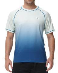 Satankud Men's UPF 50+ Rash Guard Swim Shirts Short Sleeve Sun Protection Summer Beach Hawaiian T-Shirt (Honeydew Gradient, Small)