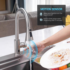 BLYLUND Touchless Kitchen Faucet with Pull-Down Sprayer, Kitchen Sink Faucet Brushed Nickel Faucets with Soap Dispensor, Single Handle Hands-Free Sensor Suitable for 1 to 4 Hole Sink, Stainless Steel