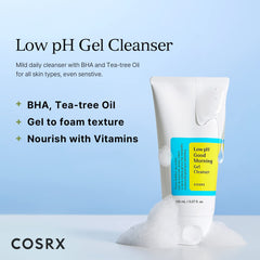 COSRX Low pH Good Morning Gel Face Cleanser, 5.07 fl oz, BHA Face Wash, Daily Mild Face Cleanser for Sensitive Skin, PH Balancing, Korean Skin Care, Korean Face Wash