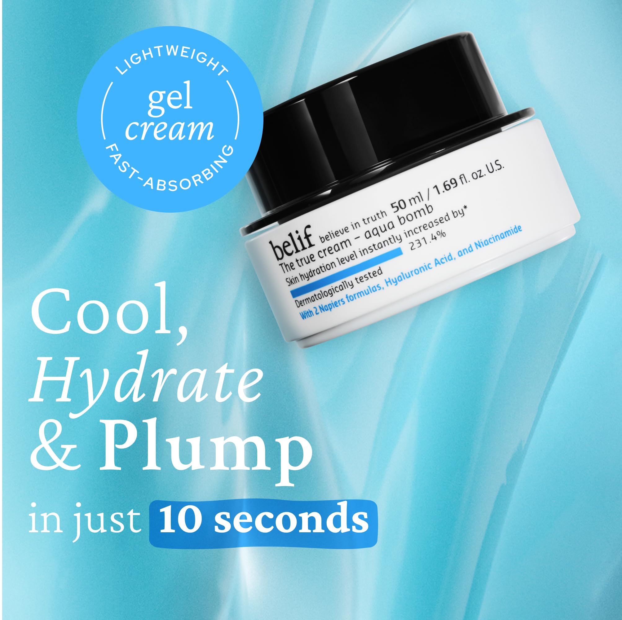 belif Aqua Bomb – Daily Niacinamide Hydrating Moisturizer, Lightweight Plumping Facial Cream with Hyaluronic Acid & Squalane, Cooling Effect, Anti-Aging, Korean Skincare, 1.68 fl oz (50ml)