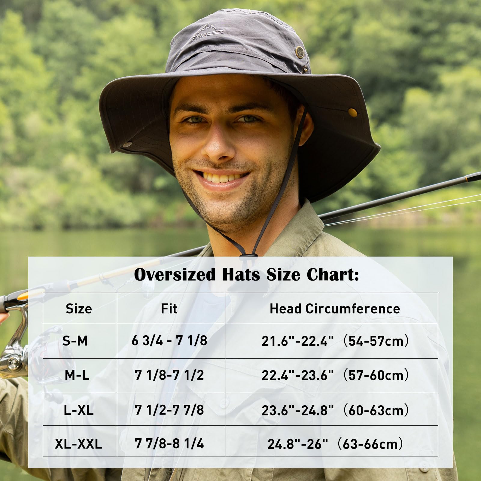 Comhats UPF 50 Sun Hats Wide Brim Summer Safari Hat Fishing Hiking Boonie Hats for Men Waterproof Light Grey X-Large XX-Large XL XXL Oversize