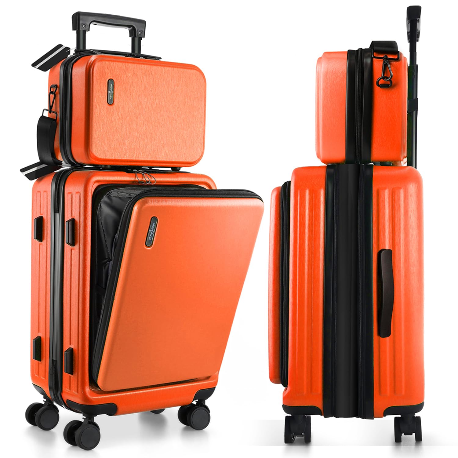TravelArim 22 Inch Carry On Luggage, Carry On Suitcase with Wheels, Hardside Luggage Carry On, Expandable Orange Small Suitcase, Hard Shell Carry-on Luggage, Spinner Luggage with Cosmetic Carry On Bag