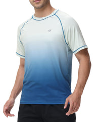 Satankud Men's UPF 50+ Rash Guard Swim Shirts Short Sleeve Sun Protection Summer Beach Hawaiian T-Shirt (Honeydew Gradient, Small)
