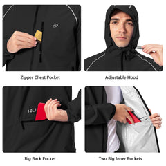 Men's Cycling Running Rain Jacket Lightweight Waterproof Biking Hiking Windbreaker Raincoat Reflective Packable