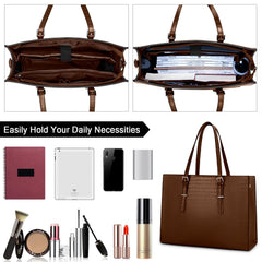 Laptop Bag for Women 15.6 Inch Laptop Tote Bag Leather Classy Computer Briefcase for Work Waterproof Handbag Professional Shoulder Bag Women Business Office Bag Large Capacity Coffee
