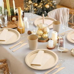 Lekoch 25 Guests Disposable 100% Bamboo Pulp 10inch Plates, Cutlery, Paper Napkins, Cups Party Set, Biodegradable Disposable Bamboo Pulp Dinnerware Set