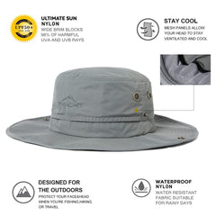 Comhats UPF 50 Sun Hats Wide Brim Summer Safari Hat Fishing Hiking Boonie Hats for Men Waterproof Light Grey X-Large XX-Large XL XXL Oversize