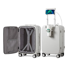 mixi Carry On Luggage with Cup Phone Holder and Charger Hard Shell Suitcases with Spinner Wheels, 20 Inch Smoke White
