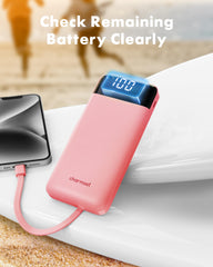 Portable Charger with Built in Cables, Portable Charger with Cords Wires Slim 10000mAh Travel Battery Pack 6 Outputs 3 Inputs 3A Fast Charging Power Bank for Samsung Google Pixel LG Moto iPhone iPad