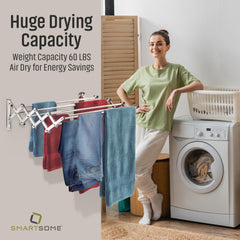 Smartsome Space Saver Fold Away Racks: Stainless Steel Wall-Mounted Laundry Drying Rack, Easy to Install - 8 Rods, Each 34" Long, Total: 22.5 Linear Ft, 60 lb Capacity for Indoor/Outdoor Use