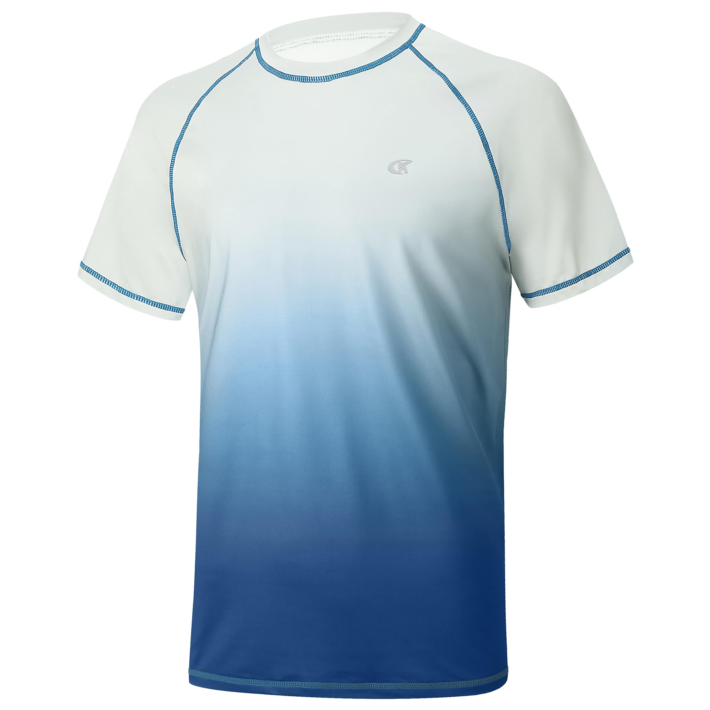 Satankud Men's UPF 50+ Rash Guard Swim Shirts Short Sleeve Sun Protection Summer Beach Hawaiian T-Shirt (Honeydew Gradient, Small)