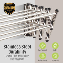 Smartsome Space Saver Fold Away Racks: Stainless Steel Wall-Mounted Laundry Drying Rack, Easy to Install - 8 Rods, Each 34" Long, Total: 22.5 Linear Ft, 60 lb Capacity for Indoor/Outdoor Use