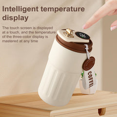 Tainrunse 450ML Black Stainless Steel Reusable Vacuum Mug with Temperature Display, Leak-Proof, Portable, Easy to Clean, Ideal for Travel