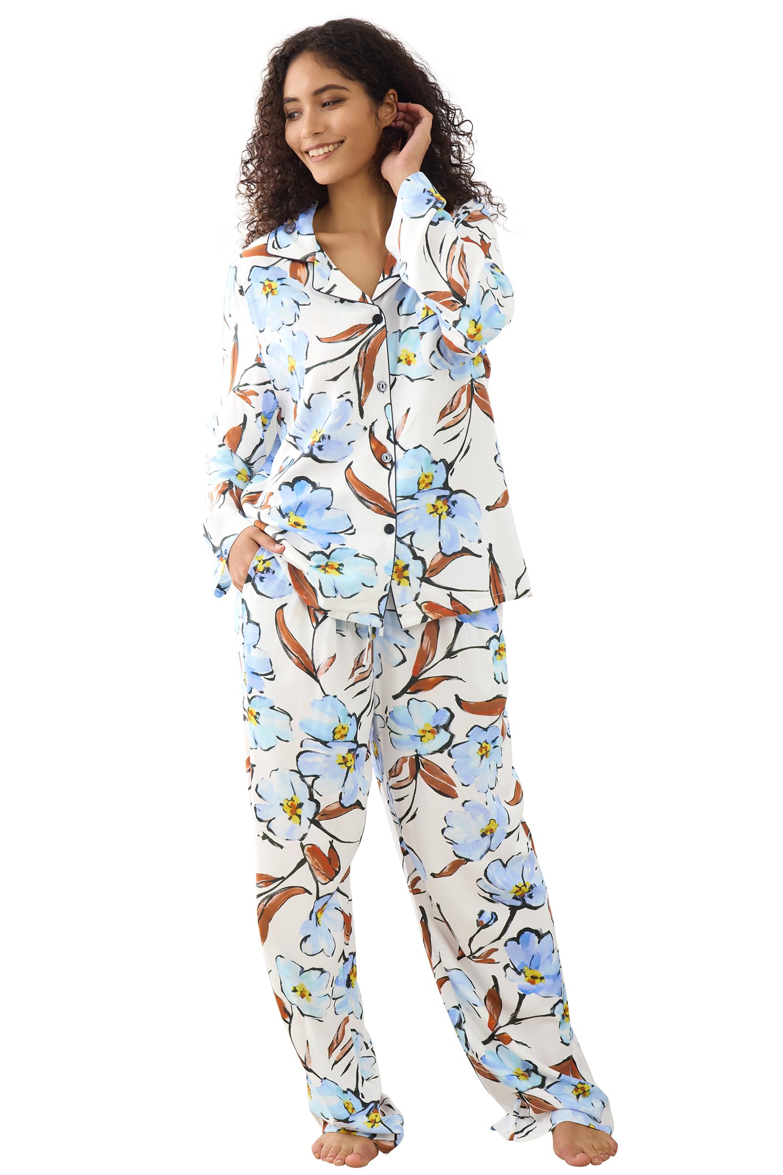 YiNi LuLu Womens Pajamas Set 2 Piece Long Sleeve Sleepwear Button Down Pjs Lounge Set Nightwear with Pockets