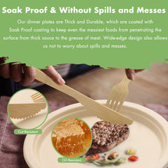 Lekoch 25 Guests Disposable 100% Bamboo Pulp 10inch Plates, Cutlery, Paper Napkins, Cups Party Set, Biodegradable Disposable Bamboo Pulp Dinnerware Set