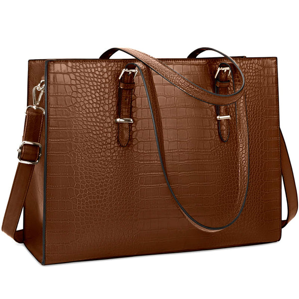 Laptop Bag for Women 15.6 Inch Laptop Tote Bag Leather Classy Computer Briefcase for Work Waterproof Handbag Professional Shoulder Bag Women Business Office Bag Large Capacity Coffee
