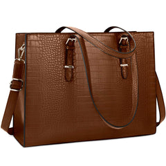 Laptop Bag for Women 15.6 Inch Laptop Tote Bag Leather Classy Computer Briefcase for Work Waterproof Handbag Professional Shoulder Bag Women Business Office Bag Large Capacity Coffee