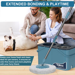 Spin Mop and Bucket,Mop Bucket with Separates Dirty and Clean Water,4-Chamber Mop and Bucket with Wringer Set for Home, Best Household Cleaning Tools with 6 Replacement Mop Heads,4X Wheel