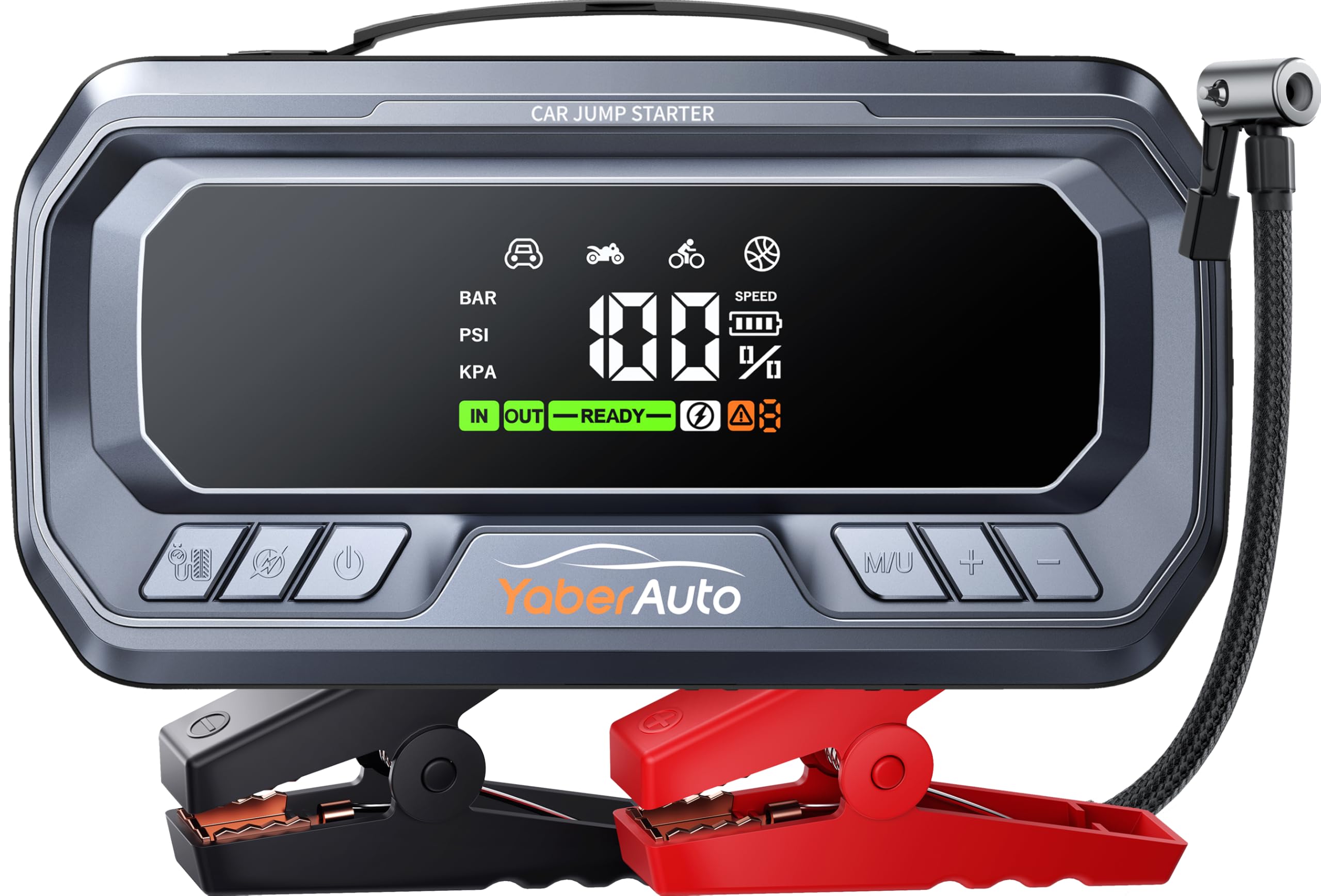 YaberAuto 10-in-1 Jump Starter with Air Compressor 7000A 160PSI 65W Charging, Portable Car Battery Jump Starter (All Gas/12L Diesel) Jump Box Car Battery Jumper Starter Portable Jumper Cables, 160W DC